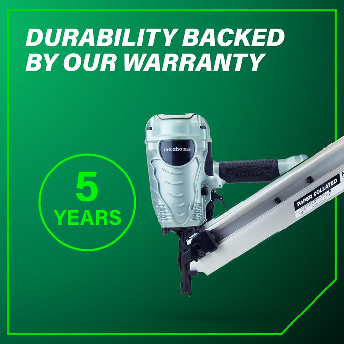 Metabo HPT (NR90ADS1M) Framing Nailer, Pro-Preferred Framing Tool For Flooring, Truss Build-Up, Roof Decking, and Housing Construction, Quick Switch Nailing, 3-1/2" 30° Paper Collated Nails