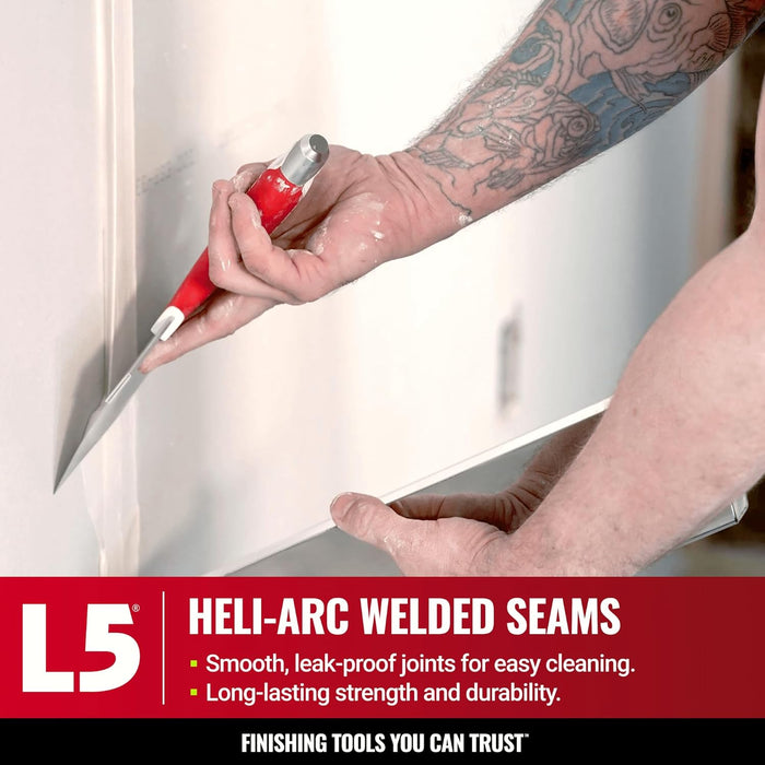 12" Stainless Steel Mud Pan + Ergonomic Contoured Base - LEVEL5 | Pro-Grade | Drywall Masonry Tool Tray Bucket | 5-332