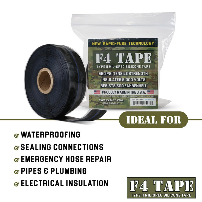 Bond It F4 Emergency Self-Fusing Silicone Tape, Repair Plumbing Pipe & Radiator Hose Leak, Electrical Insulation, Permanent Bonding, Waterproof, 1" x 36' x 20mil, Black