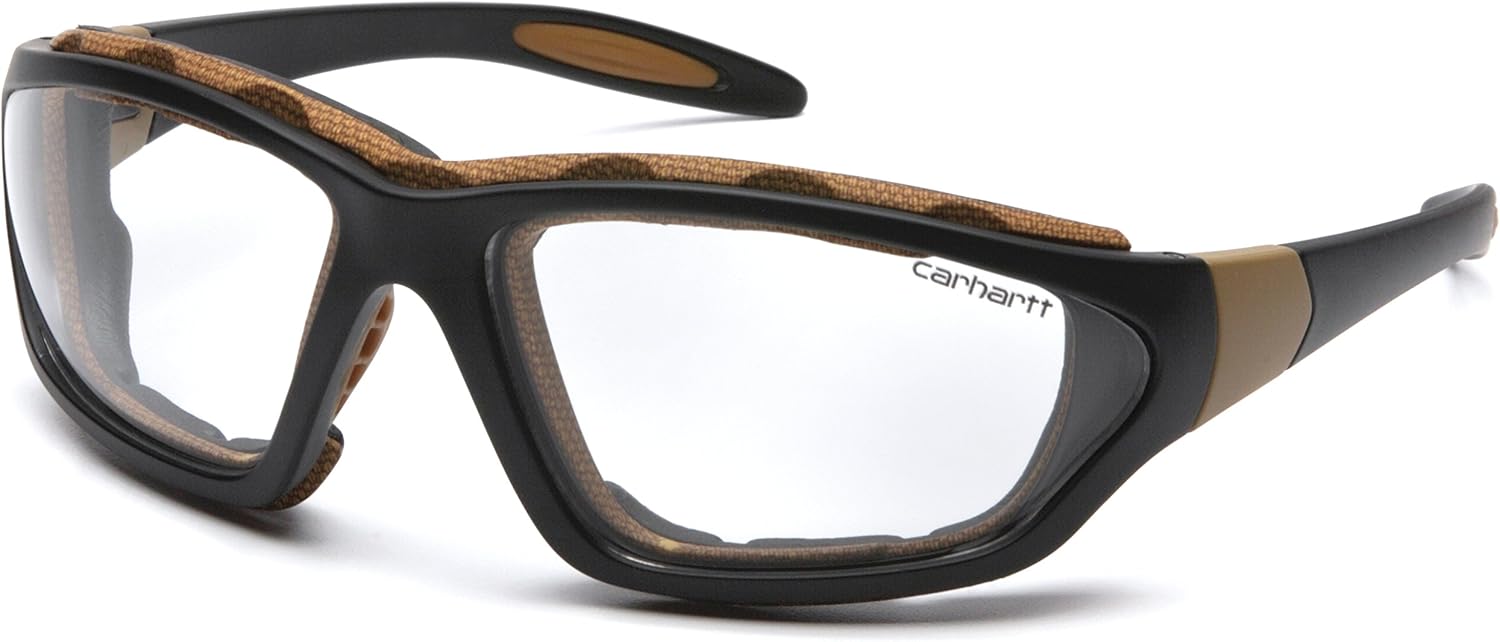 Pyramex Safety Products CHB410DTP Carhartt Carthage Safety Glasses, Clear Anti-Fog Lens with Black/Tan Frame, Clear
