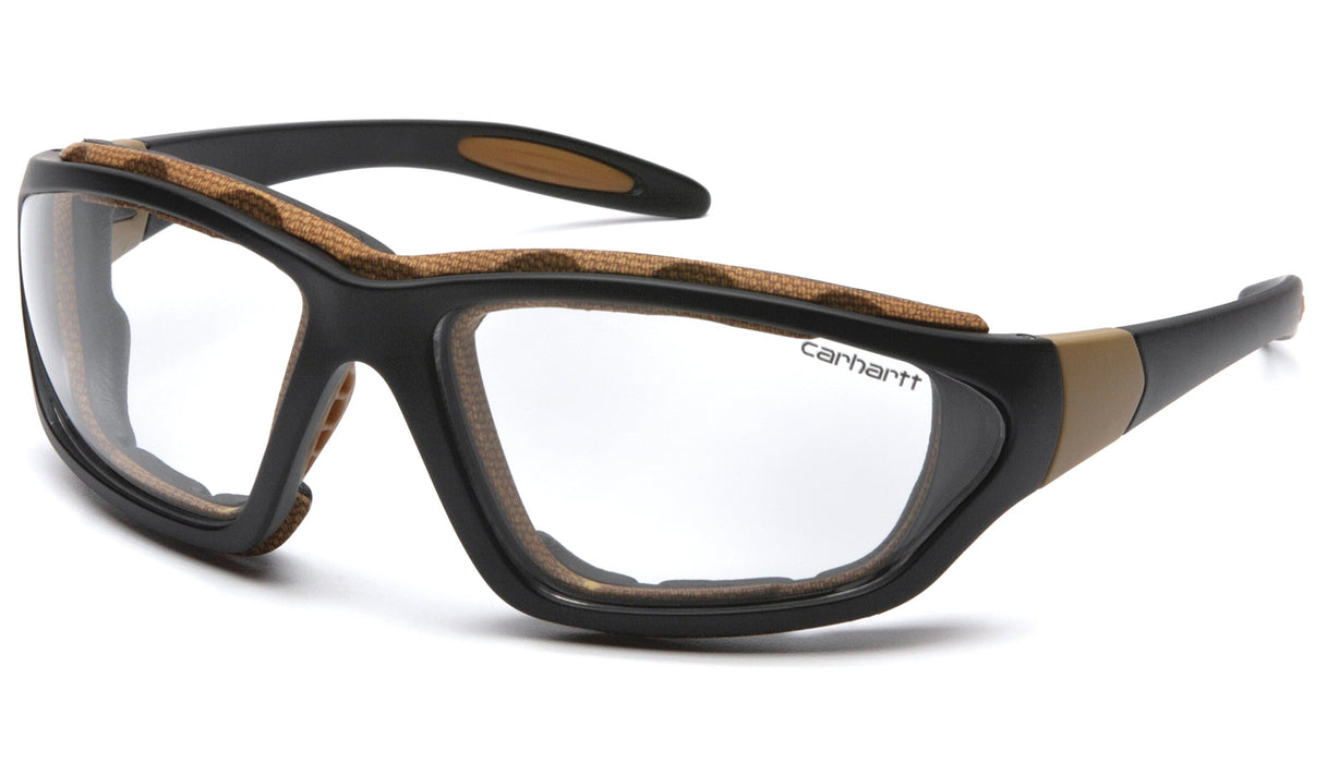 Pyramex Safety Products CHB410DTP Carhartt Carthage Safety Glasses, Clear Anti-Fog Lens with Black/Tan Frame, Clear
