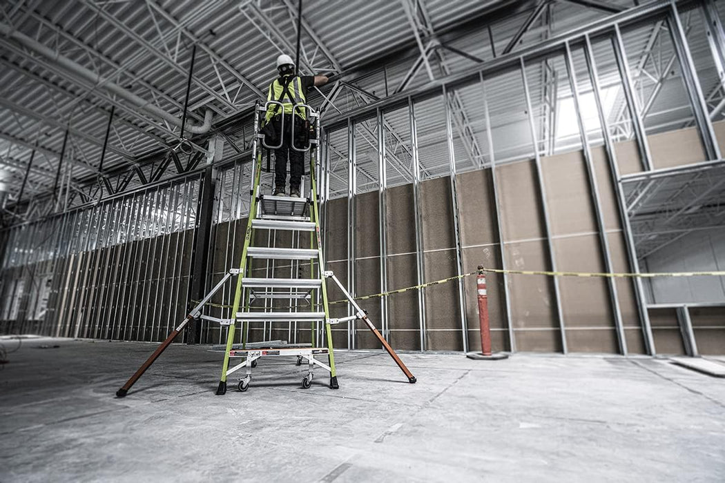 Little Giant Ladder Systems Safety Cage 2.0, M6, 6ft Enclosed Platform, Platform Ladder with Adjustable Outriggers, Fiberglass, Type 1AA, 375 lbs Weight Rating, (19706-146)