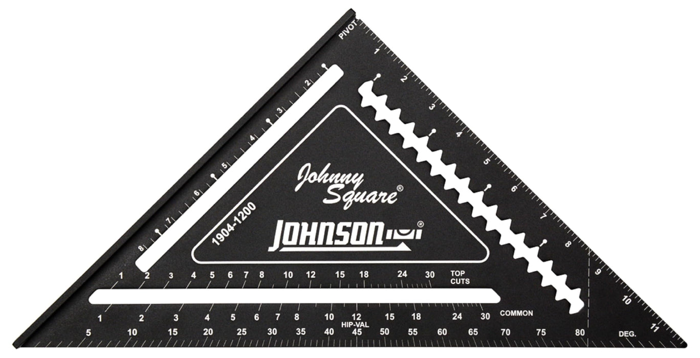 Johnson Level & Tool 1904-1200 Johnny Square Professional Easy-Read Aluminum Rafter Square, 12", Black