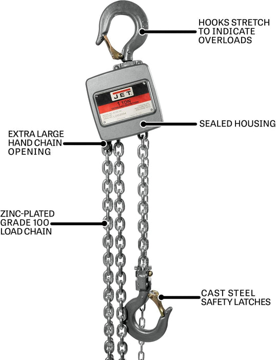 JET 1-Ton Aluminum Hand Chain Hoist, 20' Lift (AL100-100-20)