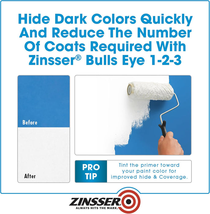 Zinsser 2000 Bulls Eye 1-2-3 Water-Base Primer, 5 Gallon, White, 640 Fl Oz