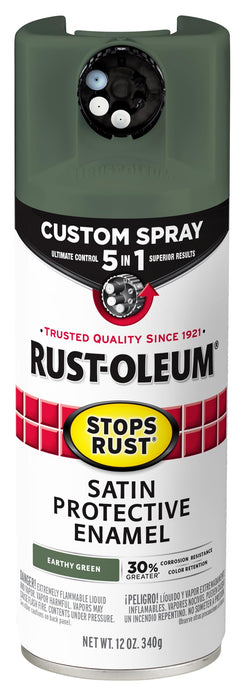 Rust-Oleum 383421 Stops Rust Custom Spray 5-in-1 Spray Paint, 12 oz, Satin Earthy Green (Pack of 1)
