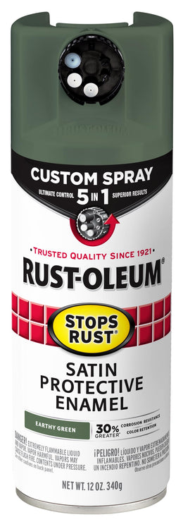 Rust-Oleum 383421 Stops Rust Custom Spray 5-in-1 Spray Paint, 12 oz, Satin Earthy Green (Pack of 1)