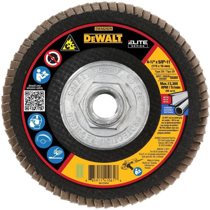 DEWALT DWA8282H 80G T29 XP Ceramic Flap Disc, 4-1/2" x 5/8" Hub