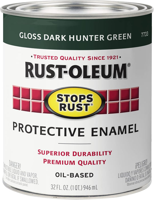 Rust-Oleum 2PK Stops Rust Brush On Paint, Quart (2 Pack), Gloss Dark Hunter Green, 64 Fl Oz