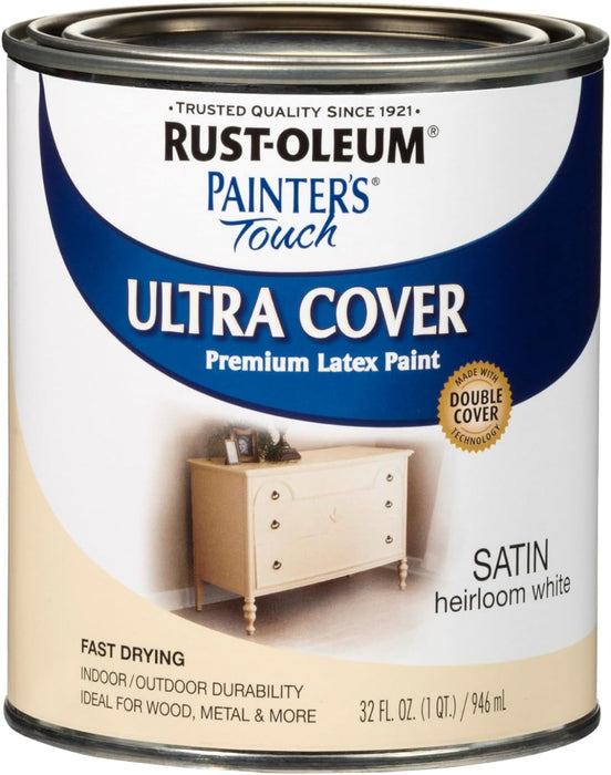 Rust-Oleum 240285 Painter's Touch Latex Paint, Quart, Satin Heirloom White, 32 Fl Oz (Pack of 1)