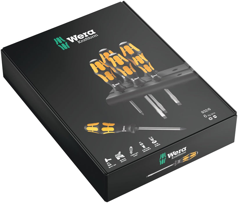 Wera 5018282001 932/6 Kraftform Plus Screwdriver Set and Rack, 6-Pieces