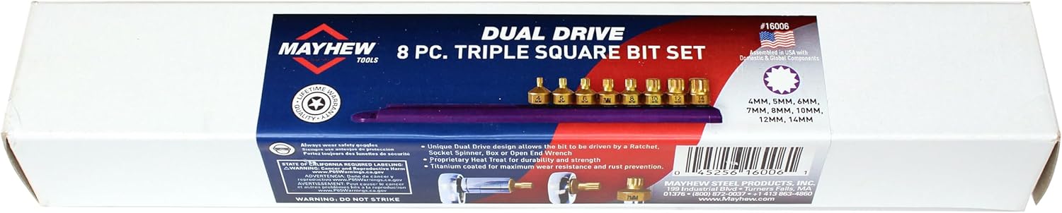 Mayhew Tools 16006 Low-Profile Dual Drive Set, 8-Piece Triple Square, Titanium-Coated