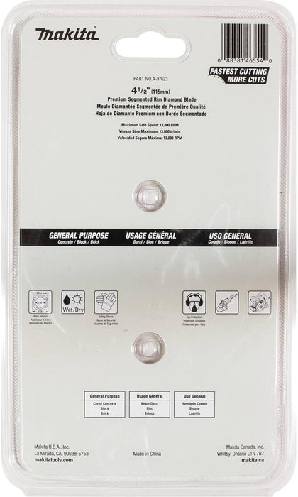 Makita A-97623 4-1/2" Diamond Blade, Segmented, General Purpose, 2/pk