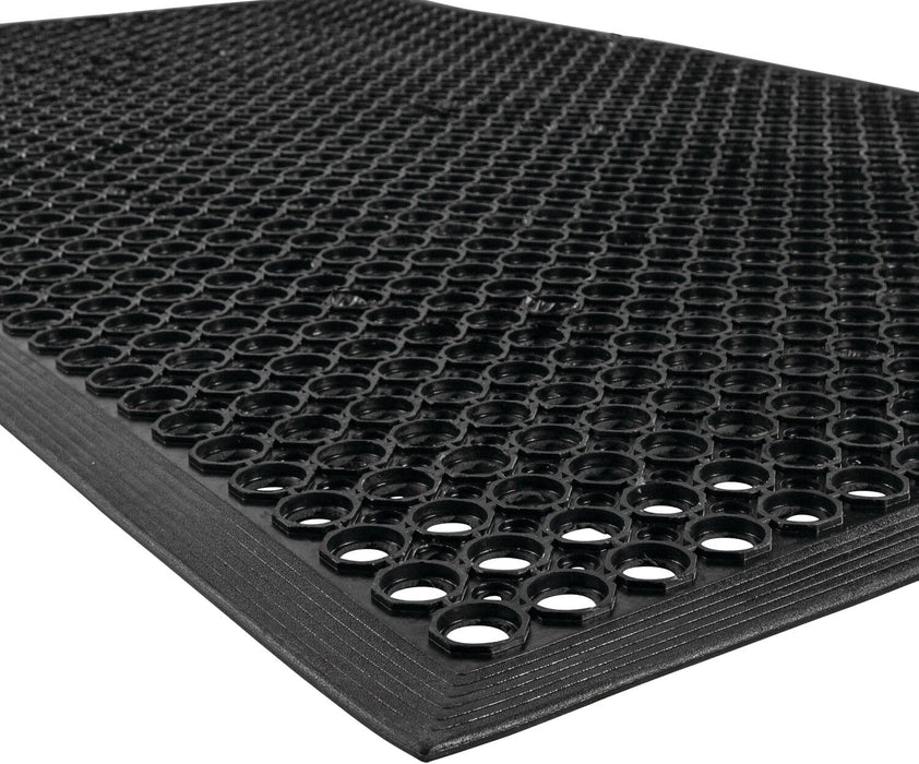 Notrax | T30S0035BL | NoTrax 3' x 5' Anti-Fatigue Lightweight Restaurant Rubber Floor Mat with Drainage Holes, Beveled Edges, Non-Slip Mats, Black, T30 Competitor, T30S0035BL