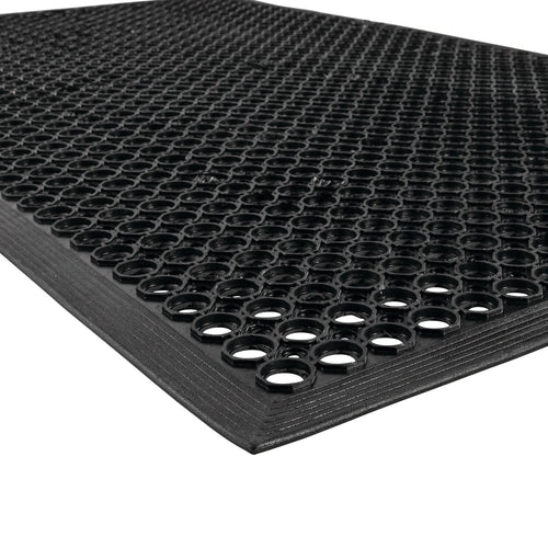 Notrax | T30S0035BL | NoTrax 3' x 5' Anti-Fatigue Lightweight Restaurant Rubber Floor Mat with Drainage Holes, Beveled Edges, Non-Slip Mats, Black, T30 Competitor, T30S0035BL