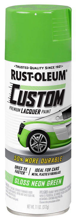 Rust-Oleum 323349 Automotive Custom Lacquer Spray Paint, 11 oz, Gloss Neon Green (Pack of 1)