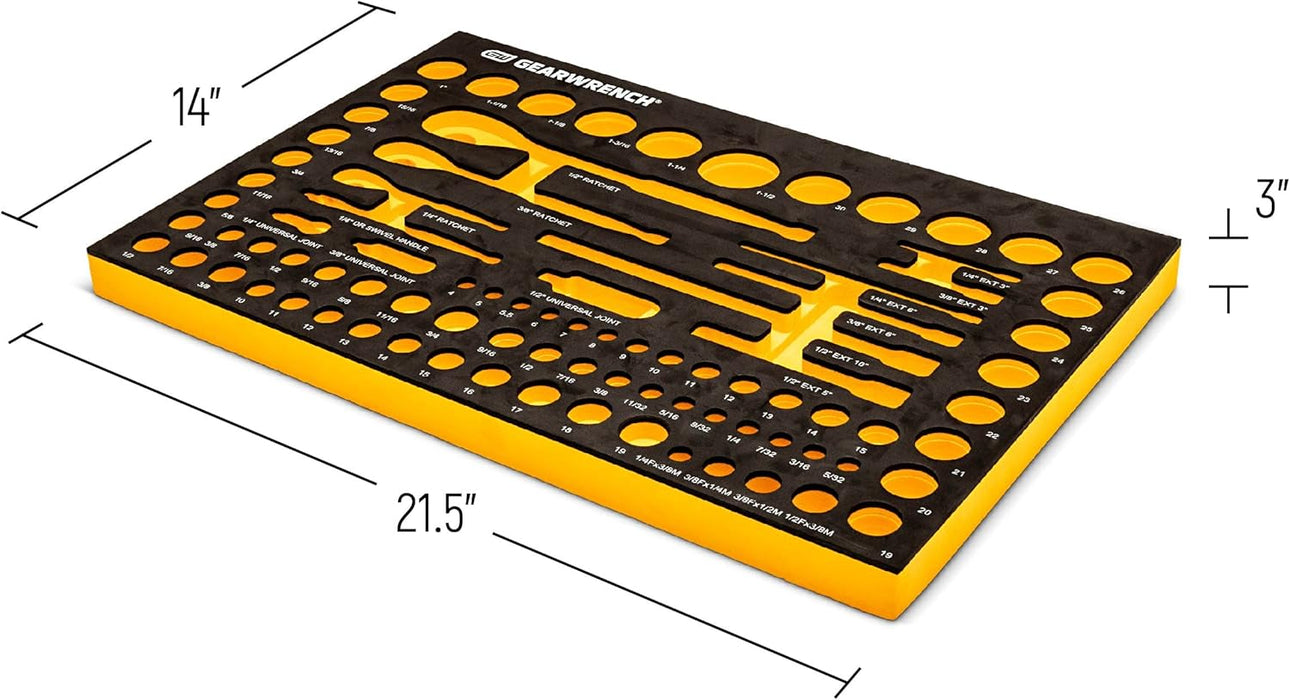 GEARWRENCH 83 Pc. 1/4, 3/8", 1/2" 90-Tooth SAE/Metric Mechanics Tool Set with EVA Foam Tray - 86529