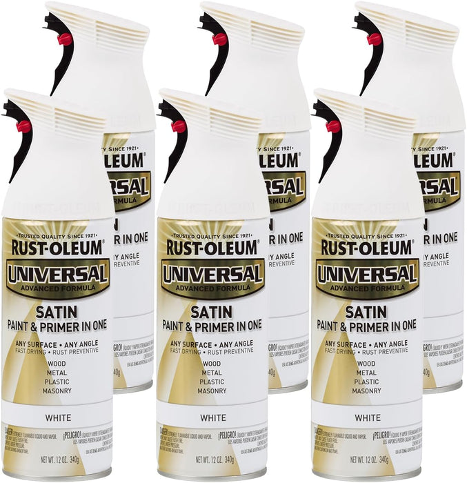 Rust-Oleum 245210 Universal All Surface Spray Paint, 12 oz, Satin White (Pack of 6)