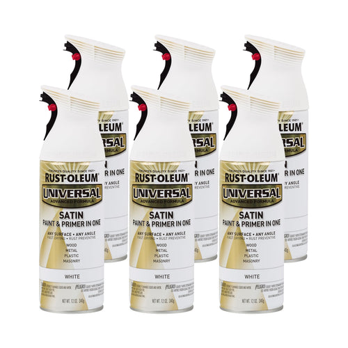 Rust-Oleum 245210 Universal All Surface Spray Paint, 12 oz, Satin White (Pack of 6)