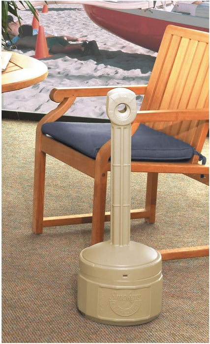Justrite (26806B) Personal Smoker’s Cease-Fire Outdoor Ashtray, Polyethylene Standing Ashtray with Steel Bucket, 1 Gallon, Adobe Beige