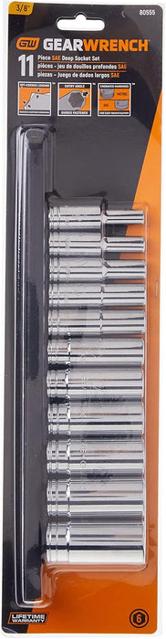 GEARWRENCH 11 Pc. 3/8" Drive 6 Pt. Deep Socket Set, SAE - 80555
