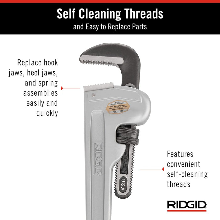 RIDGID (31110) Model 836 Aluminum Straight 36" Plumbing Pipe Wrench, Silver, Made In The USA