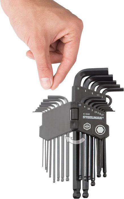 Steelman 41938 26-Piece Long Arm Ball End Hex Key Wrench Set, Inch/Metric (SAE/MM)
