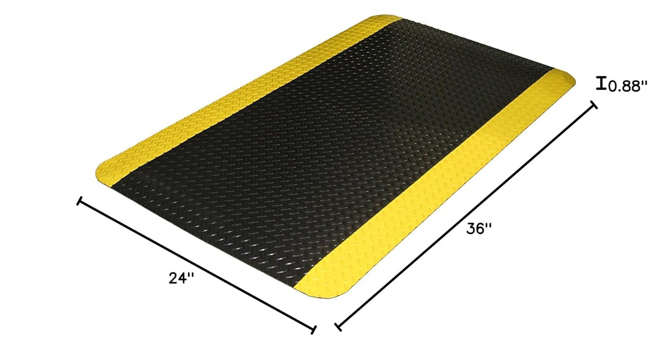 Durable Corporation-442S Vinyl Heavy Duty Diamond-DEK Sponge Industrial Anti-Fatigue Floor Mat, 2' x 3', Black with Yellow Border