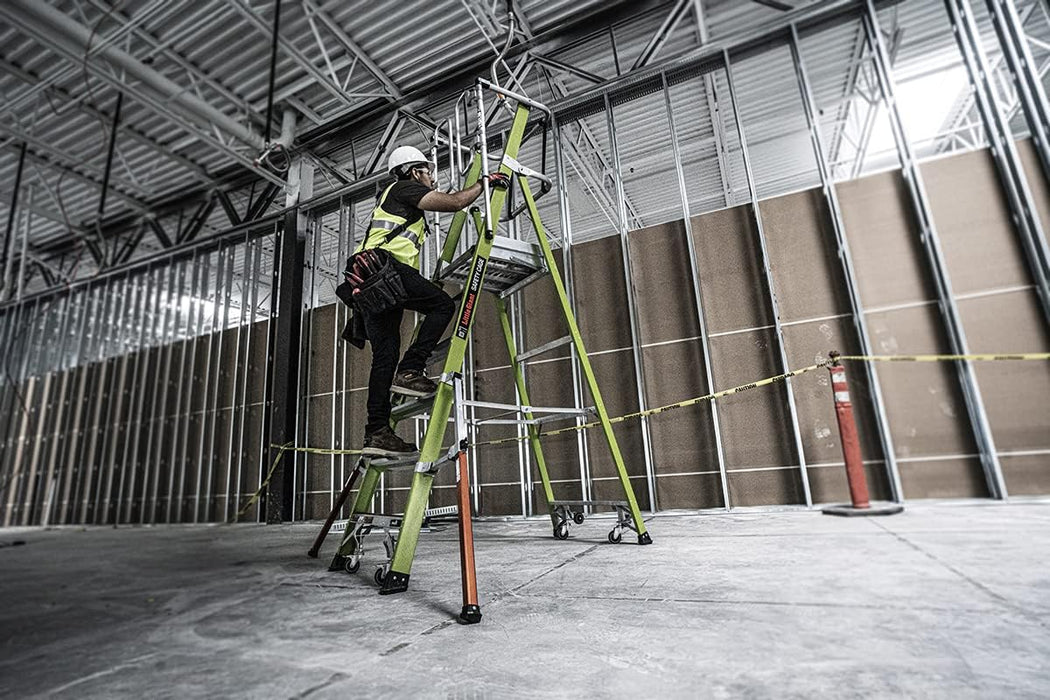 Little Giant Ladder Systems Safety Cage 2.0, M6, 6ft Enclosed Platform, Platform Ladder with Adjustable Outriggers, Fiberglass, Type 1AA, 375 lbs Weight Rating, (19706-146)