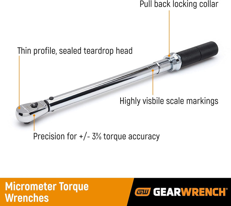 GEARWRENCH 3/8" Drive Flex Head Micrometer Torque Wrench 5-75 ft/lbs. - 85086M