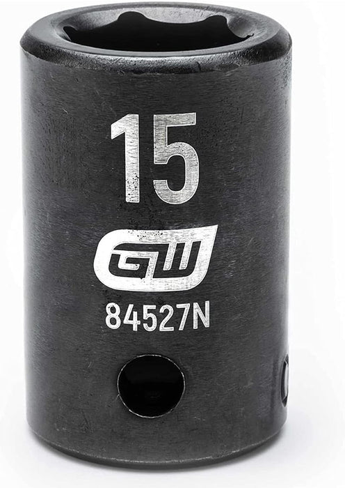 GEARWRENCH 1/2" Drive Standard Impact Metric Socket 15mm, 6 Point - 84527N , Black