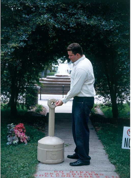 Justrite (26800B) Original Smoker’s Cease-Fire Outdoor Ashtray, Polyethylene Standing Ashtray with Steel Bucket, 4 Gallon, Adobe Beige
