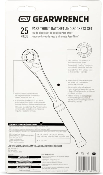 GEARWRENCH 25 Piece 3/8" Drive Pass Through Ratchet and Socket Set | GWX6PT25
