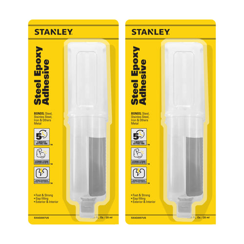 STANLEY Steel Adhesive - Quick Bonding for Repairs, Automotive, and Construction - 0.85 oz - Steel Epoxy (Pack of 2)