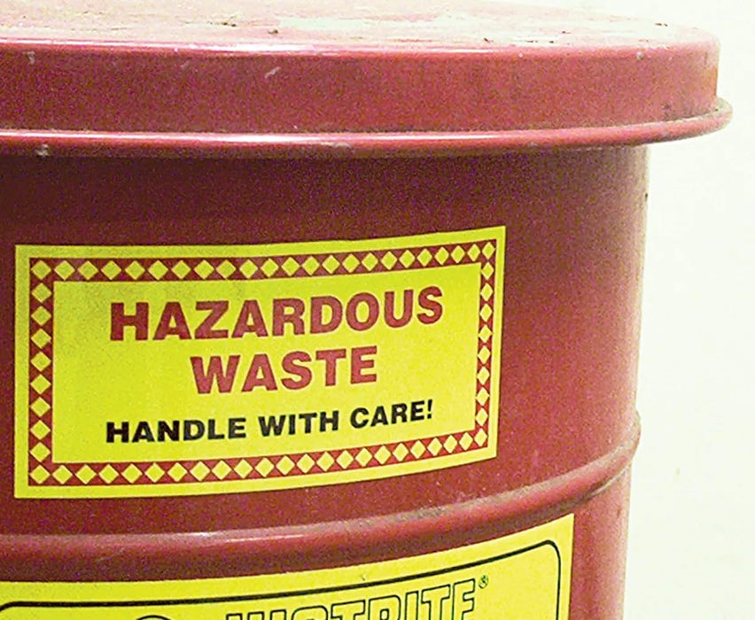 Accuform MHZWCAEVP Hazardous Waste Label, Adhesive-Poly Vinyl, "Hazardous Waste - State and Federal Law Prohibits Improper Disposal. Handle with Care", 6" x 6" (Pack of 25)