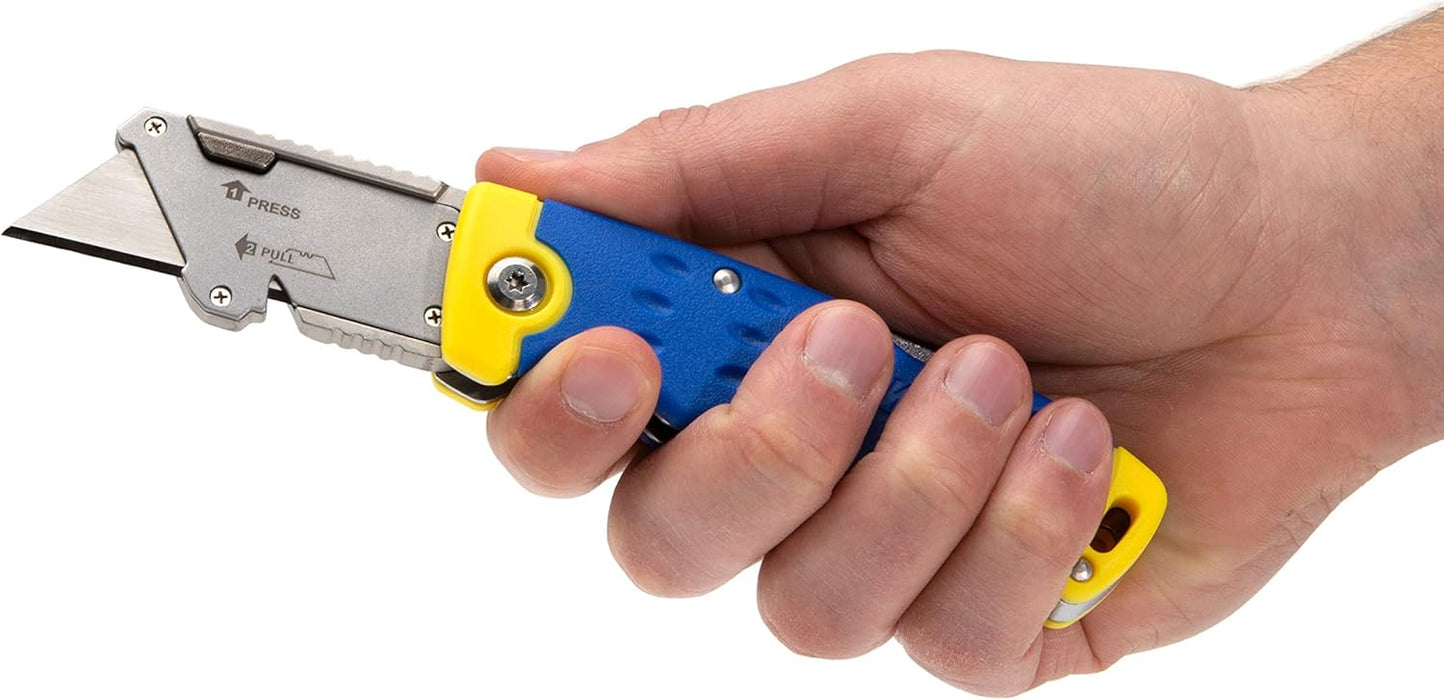 Estwing 42441 Folding Lock Back Utility Knife/Box Cutter Tool with Disposable Razor Blade, Ergonomic Handle, Belt/Pocket Clip