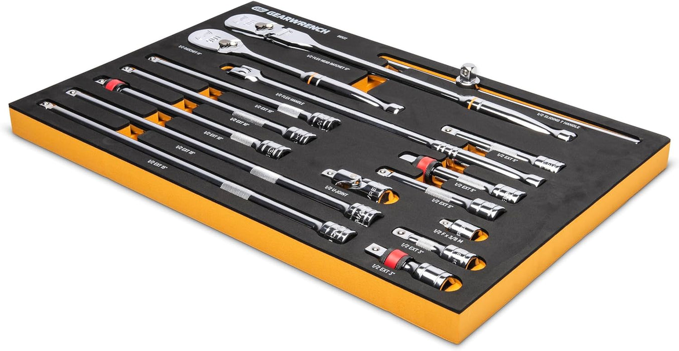 GEARWRENCH 86522 16 Piece 1/2" 90T Ratchet & Drive Tool Set with EVA Foam Tray