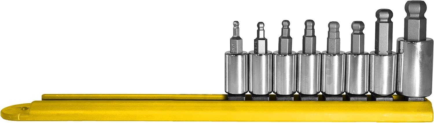 Mayhew Tools 16022 SAE Ball Hex Socket Bit Set, Chrome Plated, 8-Piece Polished Chrome 8-Piece SAE Ball Hex
