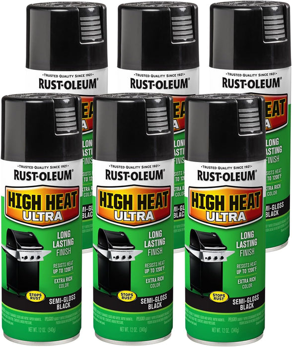 Rust-Oleum 241169 High Heat Ultra Spray Paint, Black, 12 oz (Pack of 6)