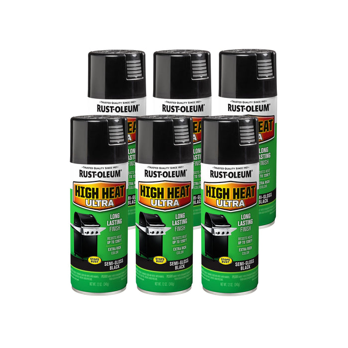Rust-Oleum 241169 High Heat Ultra Spray Paint, Black, 12 oz (Pack of 6)