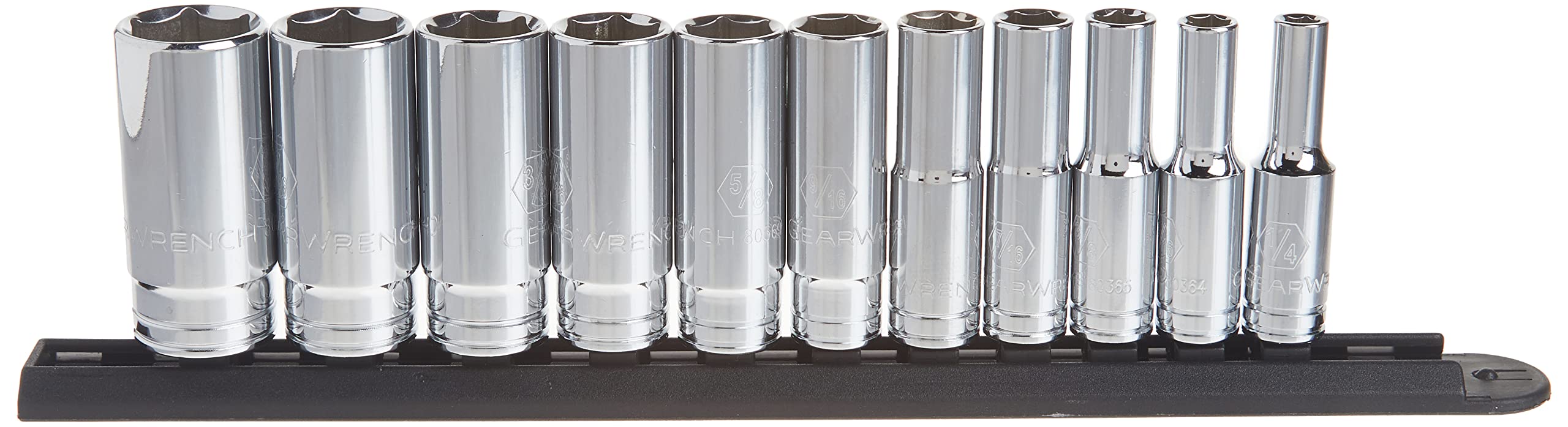 GEARWRENCH 11 Pc. 3/8" Drive 6 Pt. Deep Socket Set, SAE - 80555