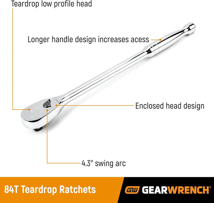 GEARWRENCH 81304A-07 1/2" Drive 84 Tooth Teardrop Ratchet 11"