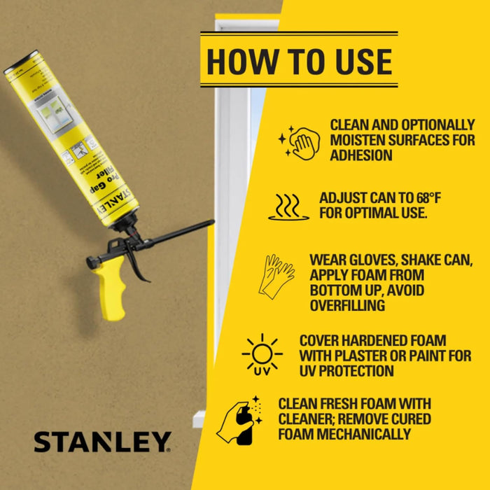 STANLEY Pro Gap Filler - Window & Door Filler, Gaps & Cracks, Expanding Spray Foam Sealant, Gun Not Included, 24 Oz (Pack of 1)