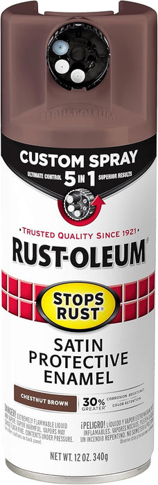 Rust-Oleum 376877 Stops Rust Custom Spray 5-in-1 Spray Paint, 12 oz, Satin Chestnut Brown (Pack of 1)