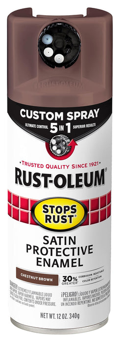 Rust-Oleum 376877 Stops Rust Custom Spray 5-in-1 Spray Paint, 12 oz, Satin Chestnut Brown (Pack of 1)