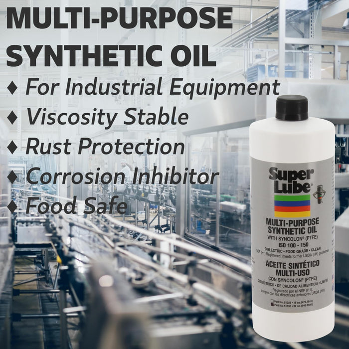 Super Lube Synthetic Oil with PTFE, High Viscosity, 1 quart Bottle, Translucent White