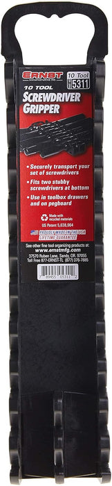 Ernst Manufacturing 10-Tool Screwdriver Gripper - Screwdriver Holder in Vibrant Black (Model 5311) for Portable or Pegboard Storage of Screwdriver Set