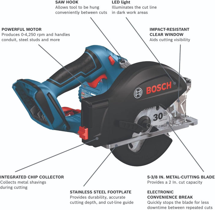 BOSCH GKM18V-20N 18V 5-3/8 Inch Metal-Cutting Circular Saw, LED Light, Hanging Hook (Bare Tool)
