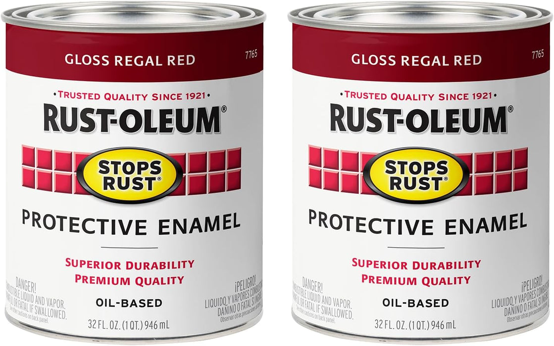 Rust-Oleum 7765502 Stops Rust Brush On Paint, Quart, Gloss Regal Red (Pack of 2)