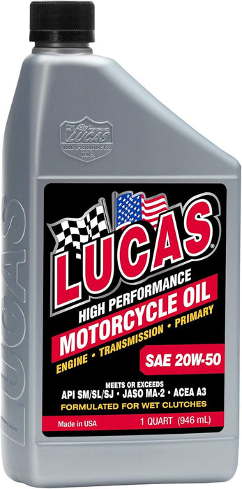 Lucas Oil 10700 High Performance SAE 20W-50 Motorcycle Oil - 1 Quart (Pack of 6)